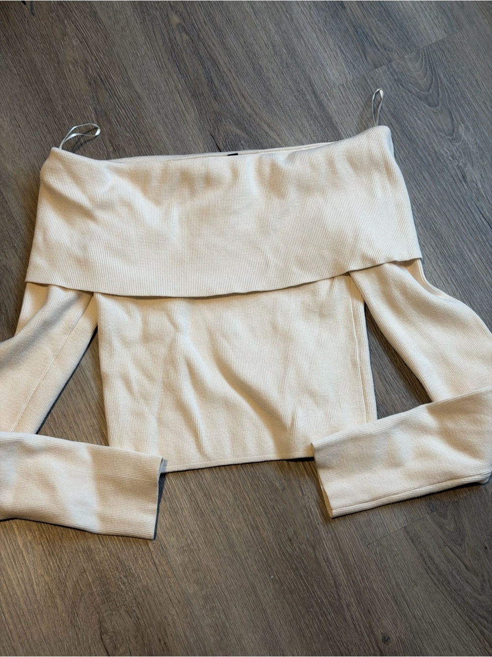 Dynamite Cream Foldover Off-Shoulder Ribbed Top - Picture 2 of 3